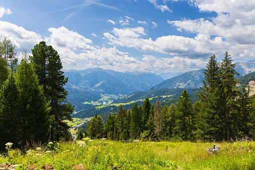 A view of the Dolomites and the countryside into Val di Fassa