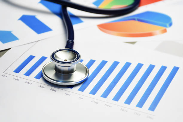 istock Stethoscope on financial chart, graph paper, financial statistics and business data medical health concept 1704728556