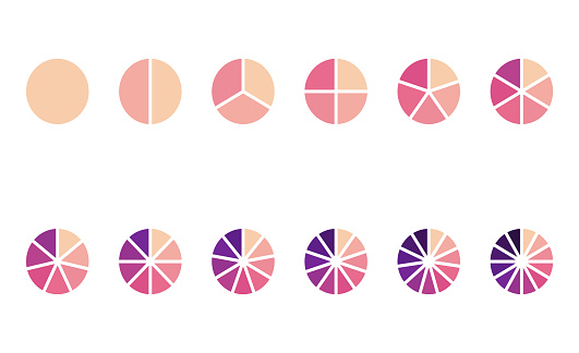 Circle chart section segments set vector diagram segments pie template. Circle segments set. Various number of sectors divide the circle on equal parts. Pie chart set. Diagram collection