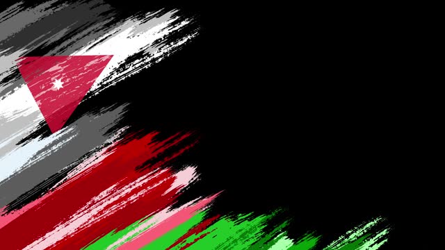 Jordanian flag paint brush animation, The concept of drawing, brushstroke, grunge background, paint strokes, dirty, national, independence, patriotism, election, template, oil painting, pastel colored, cartoon animation, textured effect, Jordan