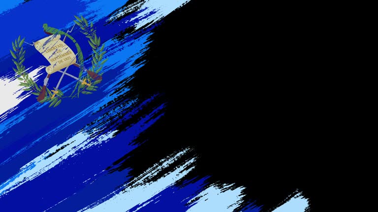 Guatemalan flag paint brush on black background, The concept of drawing, brushstroke, grunge background, paint strokes, dirty, national, independence, patriotism, election, template, oil painting, pastel colored, cartoon animation, Guatemala