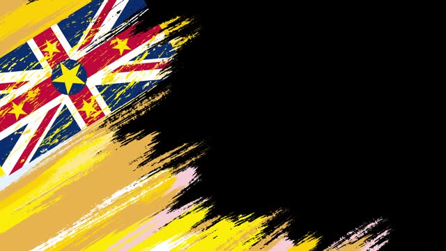 Niue flag paint brush animation, The concept of drawing, brushstroke, grunge background, paint strokes, dirty, national, independence, patriotism, election, template, oil painting, pastel colored, cartoon animation, textured effect,