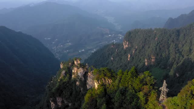 Drone flying above giant rocks of Zhangjiajie forest National Park, Hunan