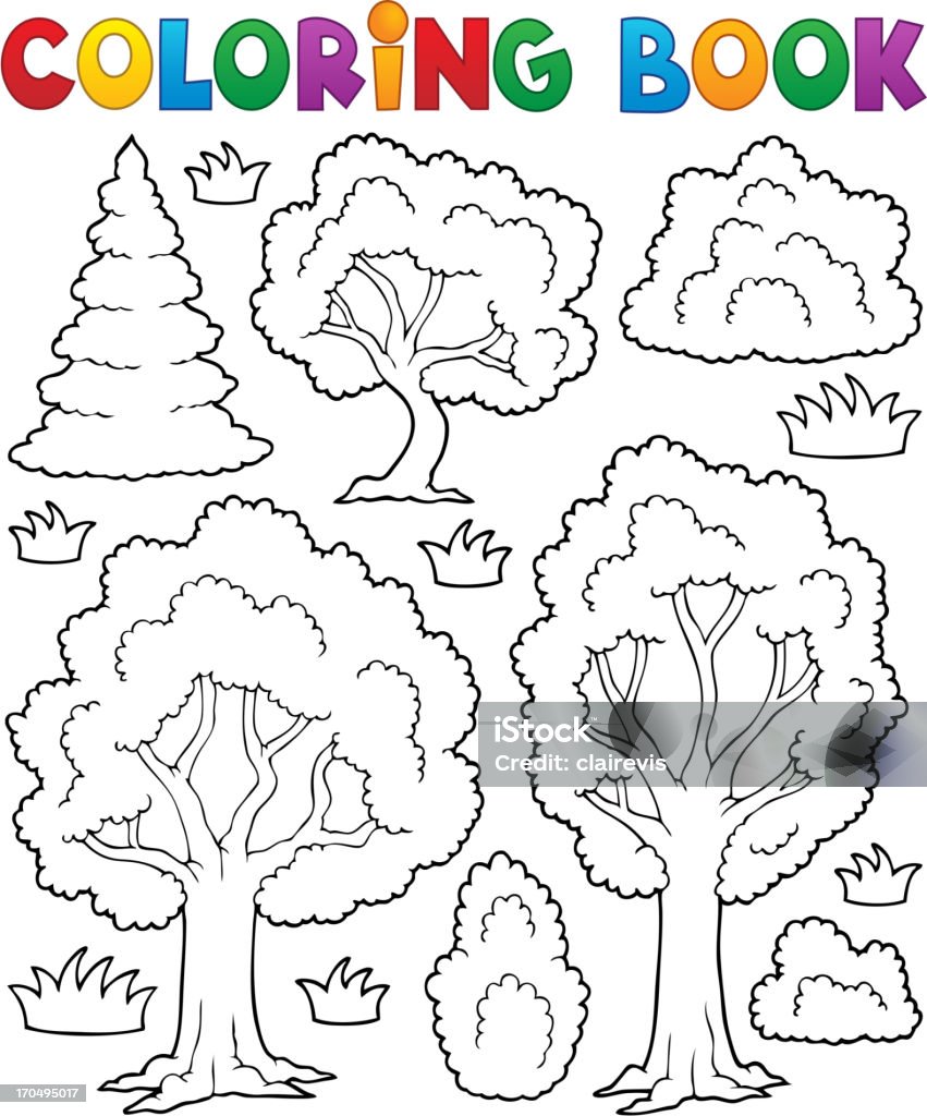 Árvore de Livro de Colorir tema 1 - Royalty-free Página de livro de colorir - Técnica de ilustração arte vetorial