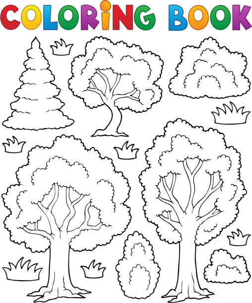 Coloring book tree theme 1 vector art illustration
