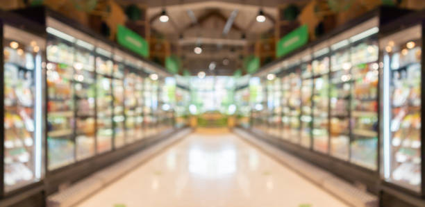 supermarket grocery store aisle and shelves blurred background