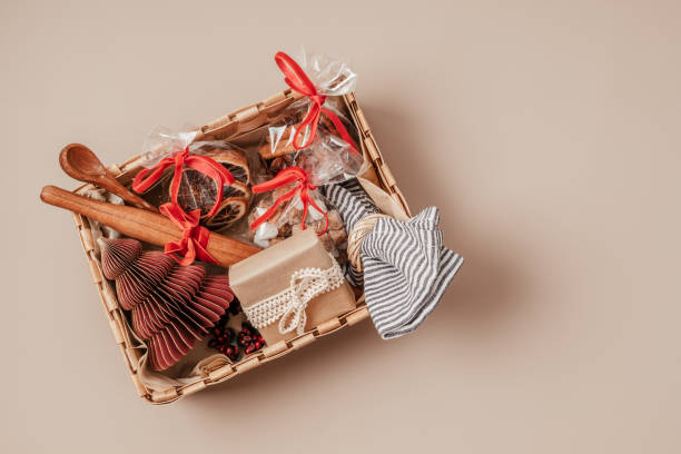istock Refined Christmas gift box for culinary enthusiats with spices and kitchen utensils. Corporate or personal present for cooking lovers, foodies and gourmands. 1704991428