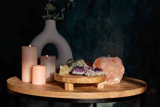 istock Healing reiki chakra crystals therapy. Rituals with gemstones and aromatherapy for wellbeing, meditation, destress, relaxation, mental health, spiritual practices. Energetical power concept 1704997008