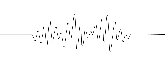 Line wave music sound one noise audio frequency icon signal podcast radio soundwave waveform volume art hand. Acoustic line music logo recording voice wave doodle sketch abstract. Vector illustration
