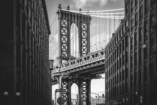 The Manhattan Bridge shot from Washington Street. DUMBO, Brooklyn. NYC. USA