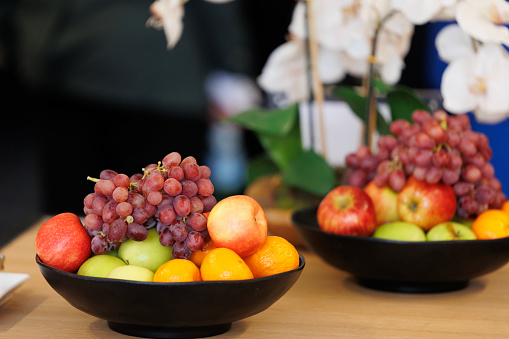 Bowl of fruit set out at conference buffet