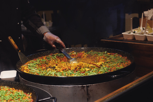 Spanish paella being prepared