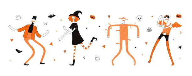 Vector illustration of Halloween dancing people banner
