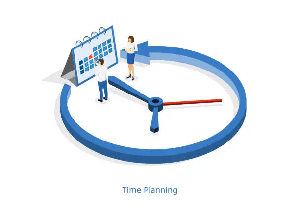 Vector illustration of Isometric schedule time planning concept. Vector illustration.