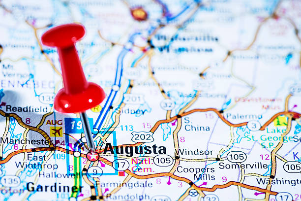 istock US capital cities on map series: Augusta, Maine, ME 170512453