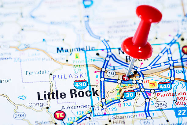 istock US capital cities on map series: Little Rock, Arkansas, AR 170512464