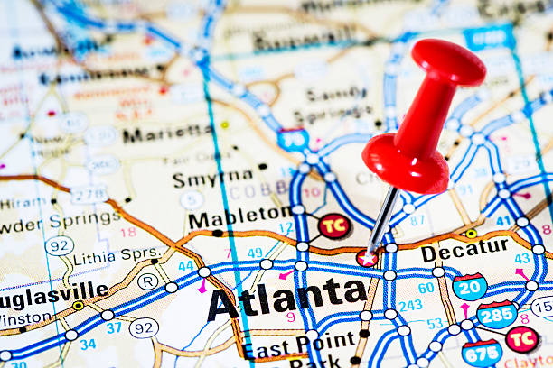 US capital cities on map series: Atlanta, Georgia, GA stock photo