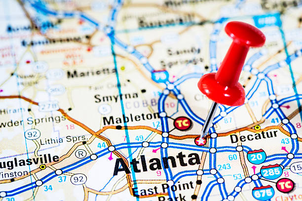 nós capitais internacionais no mapa série: atlanta, geórgia, ga - capital cities imagens e fotografias de stock