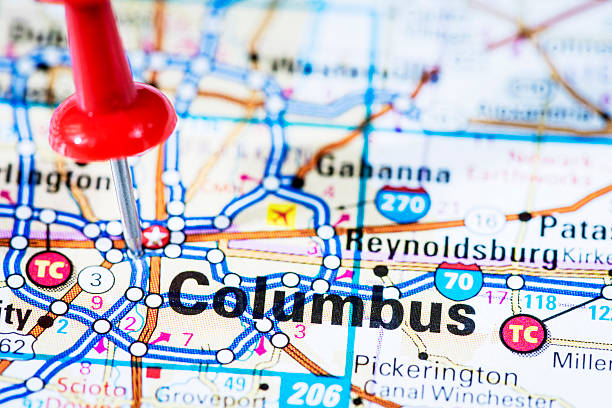 us-hauptstadt auf karte serie: columbus, ohio, oh - capital cities fotos stock-fotos und bilder