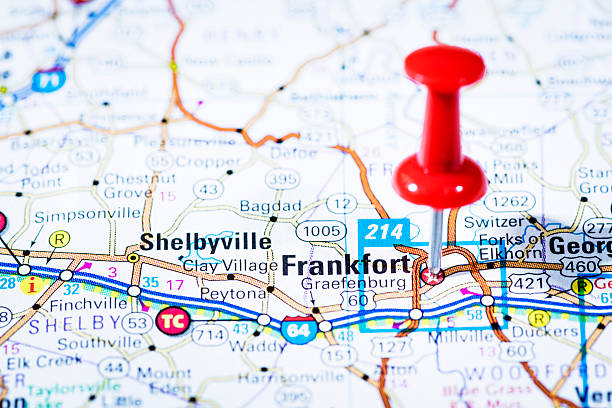 istock US capital cities on map series: Frankfort, Kentucky, KY 170512556