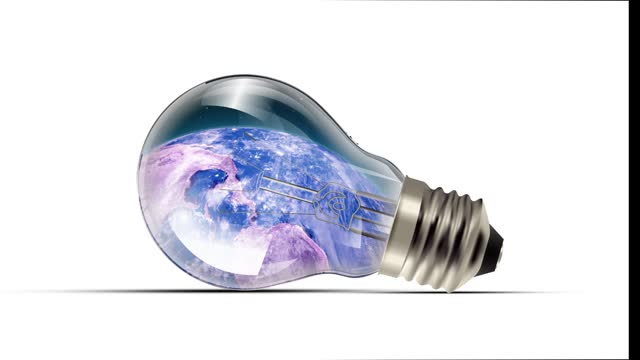 Light Bulb with Earth Planet Animation on White Background. Earths day and Environmental ecology Concept. Elements of this Video furnished by NASA