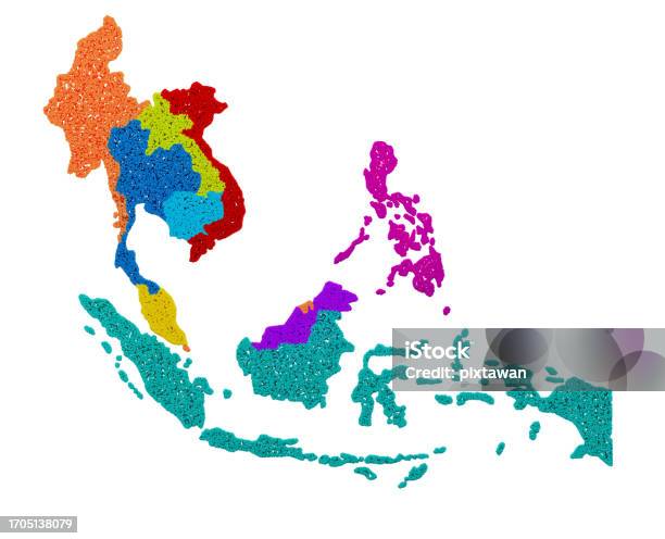 Asean Map Pattern Asean Map Dotted Style Illustration Colorful 3d Render Stock Photo ...