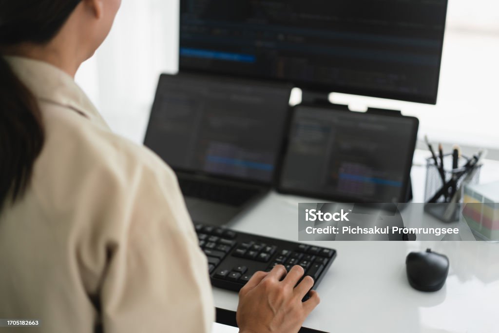 Developer Programmer Working About Programming Code To Developing Web ...