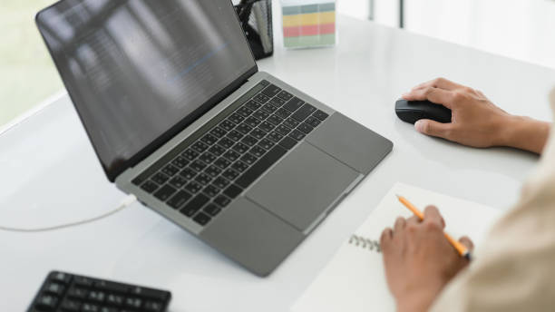 Developer programmer use mouse and checking code on laptop while programming to developing website Developer programmer use mouse and checking code on laptop while programming to developing website. java mouse in stock pictures, royalty-free photos & images