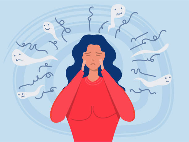 istock woman suffers or Stressed holds the head surrounded by thoughts,problem feel anxiety and confusion mental disease concepts. Flat vector design illustrations. 1705191332