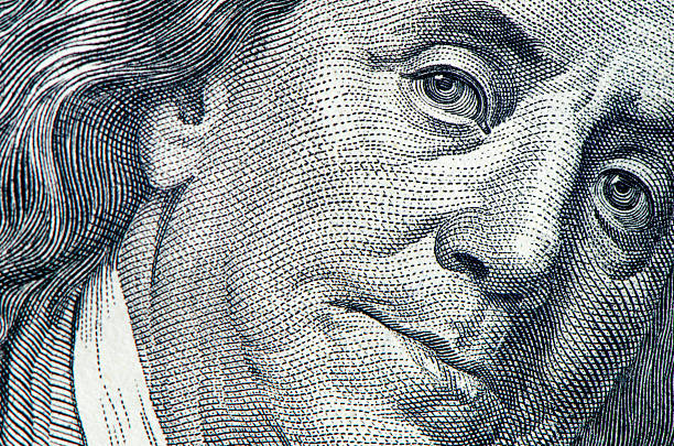 Benjamin Franklin portrait Benjamin Franklin. Qualitative portrait from 100 dollars banknote american one hundred dollar bill stock pictures, royalty-free photos & images