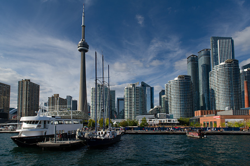 Skyline view of Toronto's Harbourfront with CN Tower