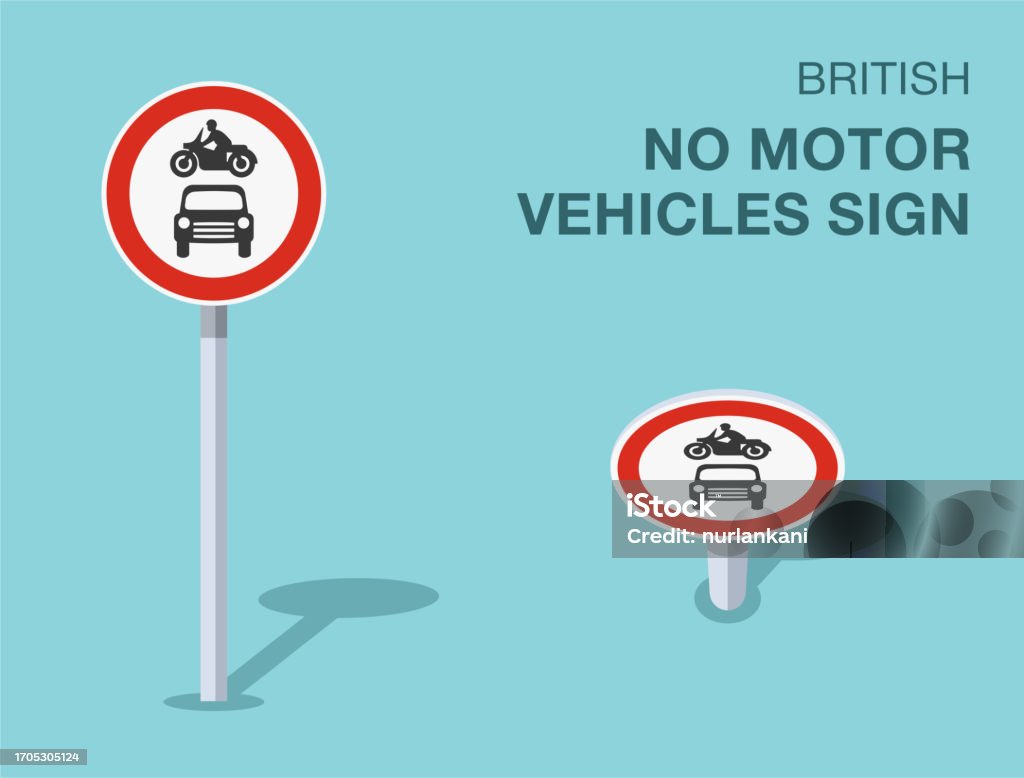 No Motor Vehicles Sign Example Traffic Regulation Rules Isolated British No Motor Vehicles Sign Front ...