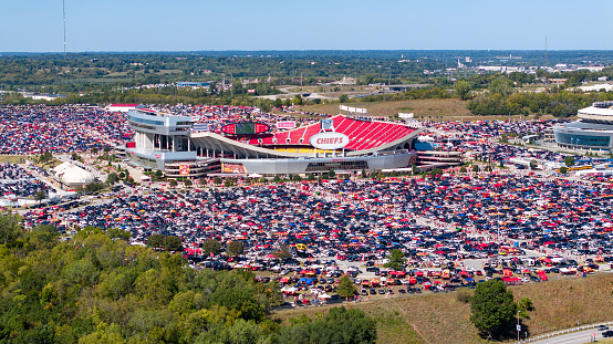 September 24, 2023: Kansas City Missouri - Aerial view of fans at Arrowhead Stadium before a Kansas City Chiefs game. This game became infamous because Taylor Swift was in attendance.