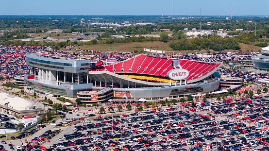 September 24, 2023: Kansas City Missouri - Aerial view of fans at Arrowhead Stadium before a Kansas City Chiefs game. This game became infamous because Taylor Swift was in attendance.