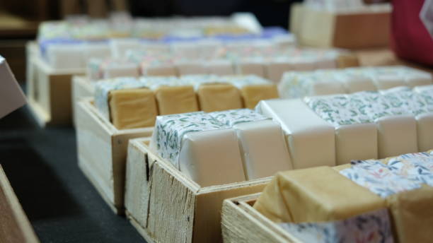istock Natural homemade soap in a display box. 1705348552