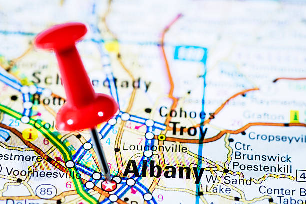 istock US capital cities on map series: Albany, New York, NY 170535627