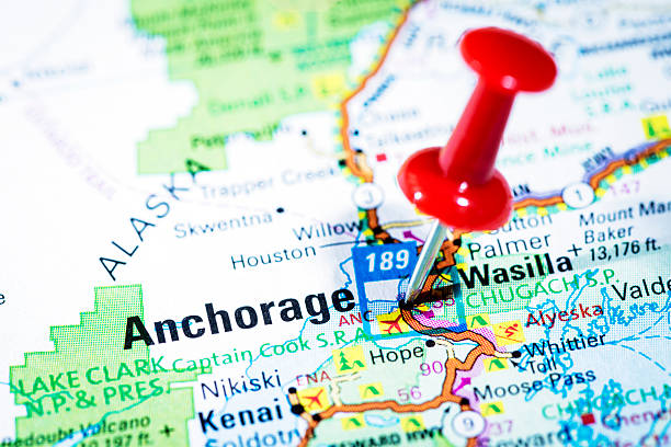 US cities on map series: Anchorage, Alaska US cities on map series: Anchorage, Alaska alaska us state photos stock pictures, royalty-free photos & images