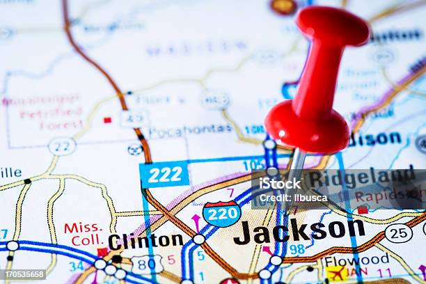 Us Capital Cities On Map Series Jackson Mississippi Ms Stock Photo - Download Image Now