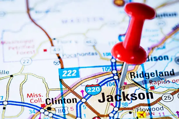US capital cities on map series: Jackson, Mississippi, MS.