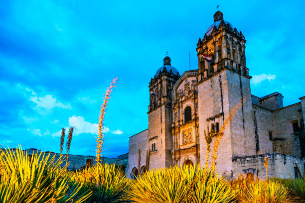 The Oaxaca Cathedral in Oaxaca, Mexico at night.