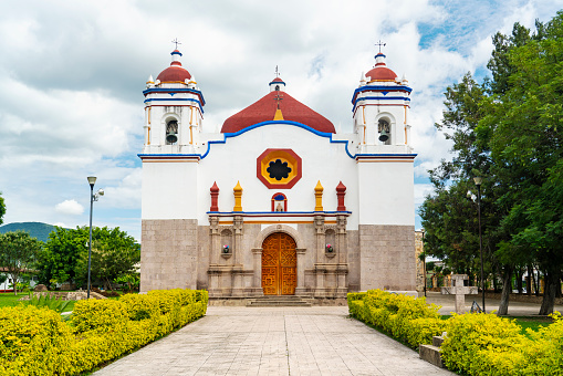 Church of San Bartolo Coyotepec in Oaxaca, Mexico. The town is known for its black pottery and Zapotec pyramids.