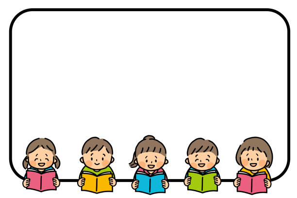 ilustrações, clipart, desenhos animados e ícones de conjunto de banners com crianças lendo livros - family happiness outdoors autumn