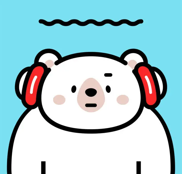 Vector illustration of Cute character design of a polar bear wearing headphones and looking at the viewer