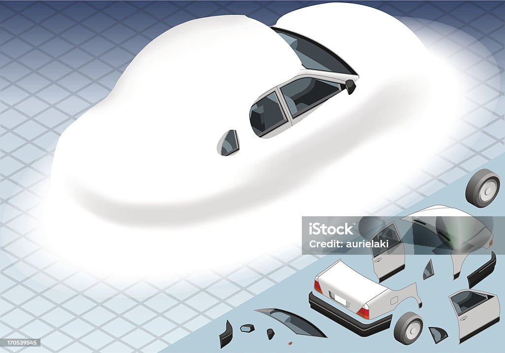 アイソメトリック雪を頂くホワイト車の後ろ側の眺め - イラストレーションのロイヤリティフリーベクトルアート