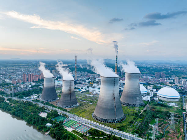 istock Blue sky and white clouds, thermal power plant, city 1705401167