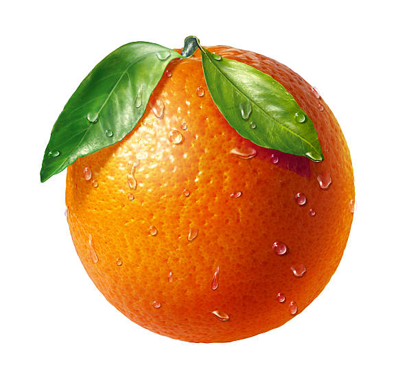 istock Orange fresh fruit with two leaves and water droplets. 170541479
