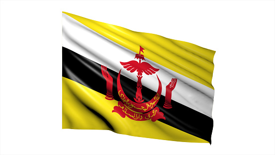 3d illustration flag of Brunei. Brunei flag waving isolated on white background with clipping path. flag frame with empty space for your text.