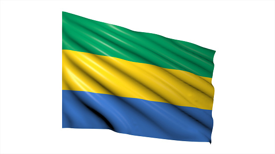 3d illustration flag of Gabon. Gabon flag waving isolated on white background with clipping path. flag frame with empty space for your text.