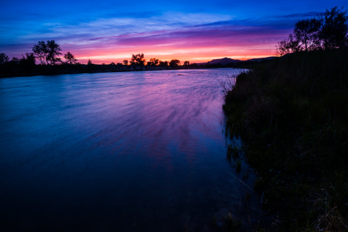 Beautiful sunset scene along Boise River, Idaho, USA on a fine spring evening