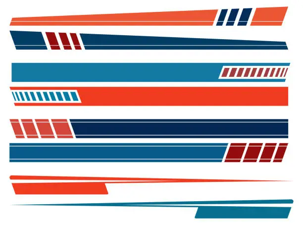 Vector illustration of Vector Colors Stripes Pattern Of Moto Auto Racing Car Decal Racing Stickers Design On White Backgrounds